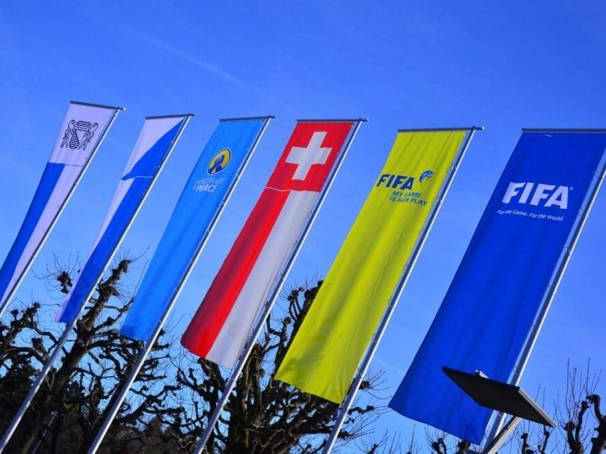 Pendants flying outside FIFA's global headquarters in Zürich.