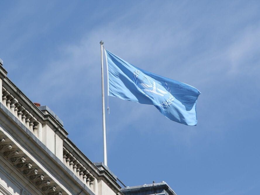 The ICC's flag is flown in London to mark a day for international criminal justice. 