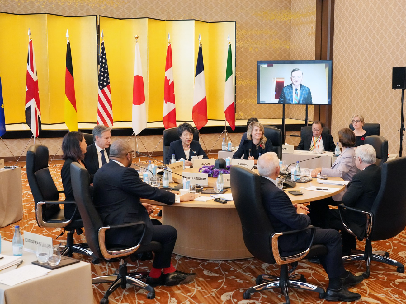 Group of Seven diplomats at a meeting hosted by Japan in Karuizawa, Nagano.
