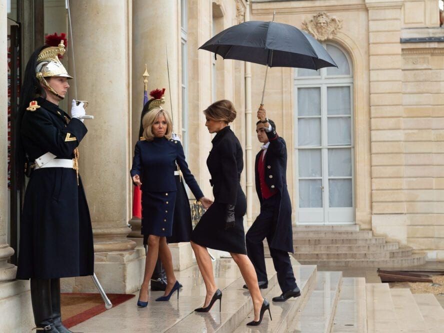 Brigitte Macron greets Melania Trump at Élysée Palace in November 2018