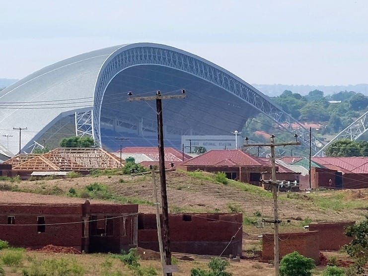 Malawi's national stadium, built and paid for by China, whose workers lived in a Chinese-style village.