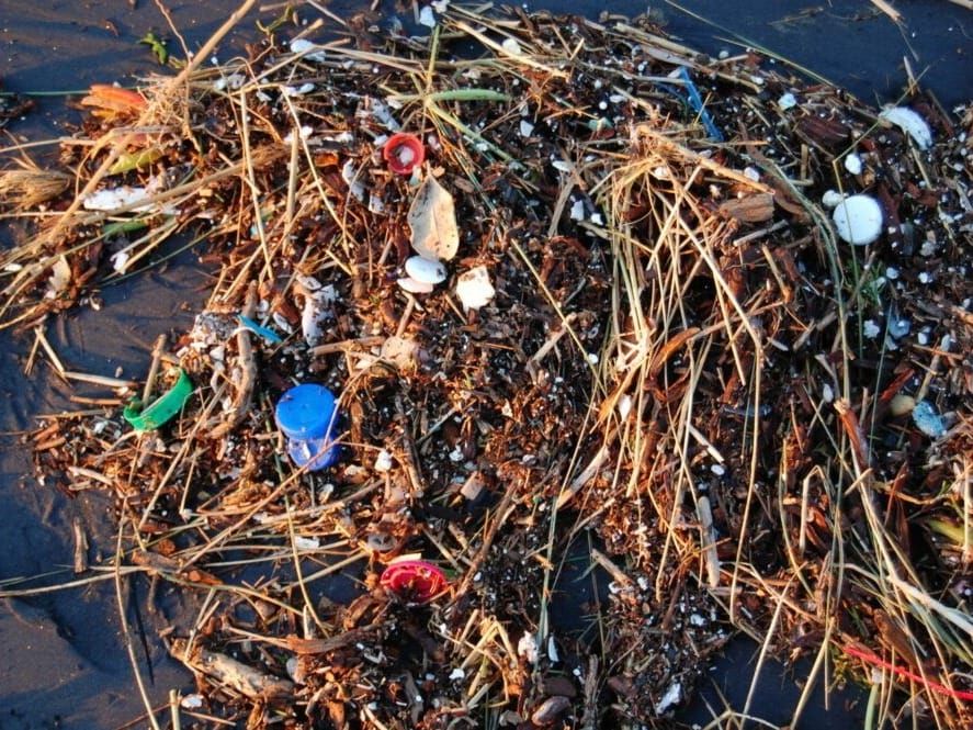 Plastic debris washed ashore from the Pacific Ocean
