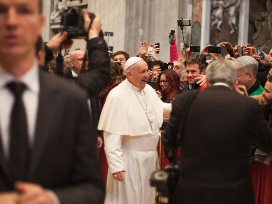 Pope Francis greets visitors in Vatican City with special emphasis on children.