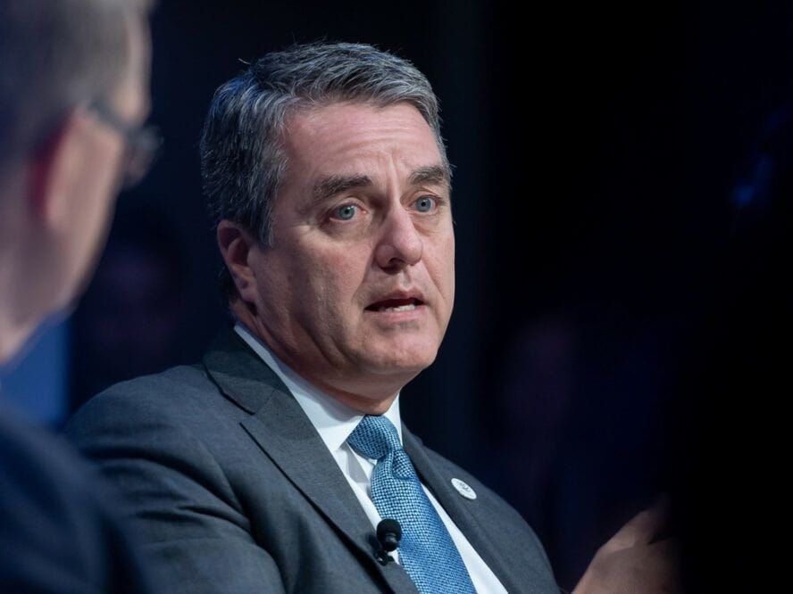 WTO Director-General Roberto Azevêdo talks at a Davos session