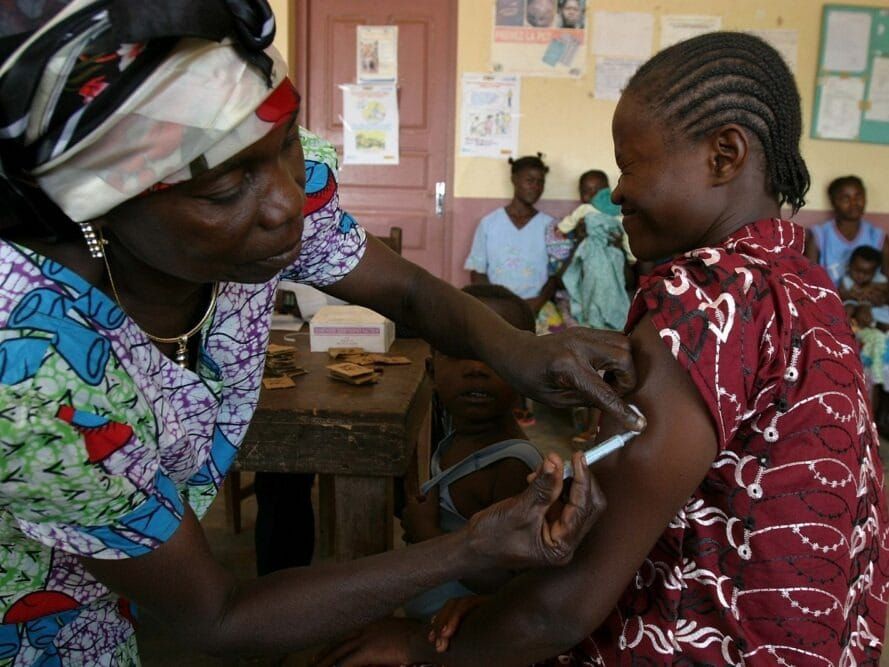 A woman gets a tetanus shot at a Central African Republic clinic