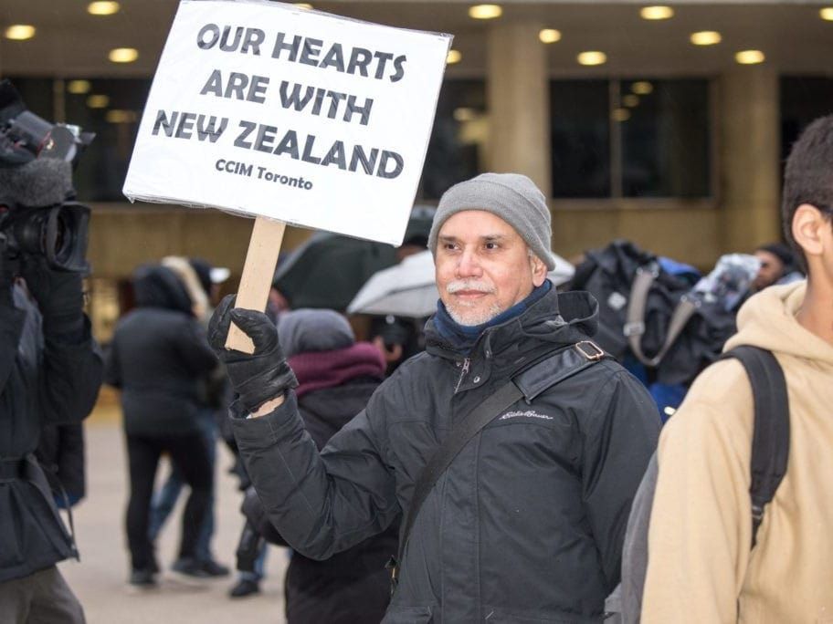 Canadian demonstrators at Toronto protest the terrorist shootings at two Christchurch, New Zealand mosques