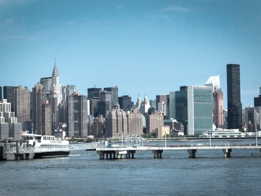 The U.N. complex on New York's East Side as seen from Brooklyn
