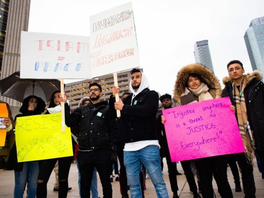 Youth demonstrators in Toronto's Nathan Phillips Square react to the Christchurch, New Zealand massacre.