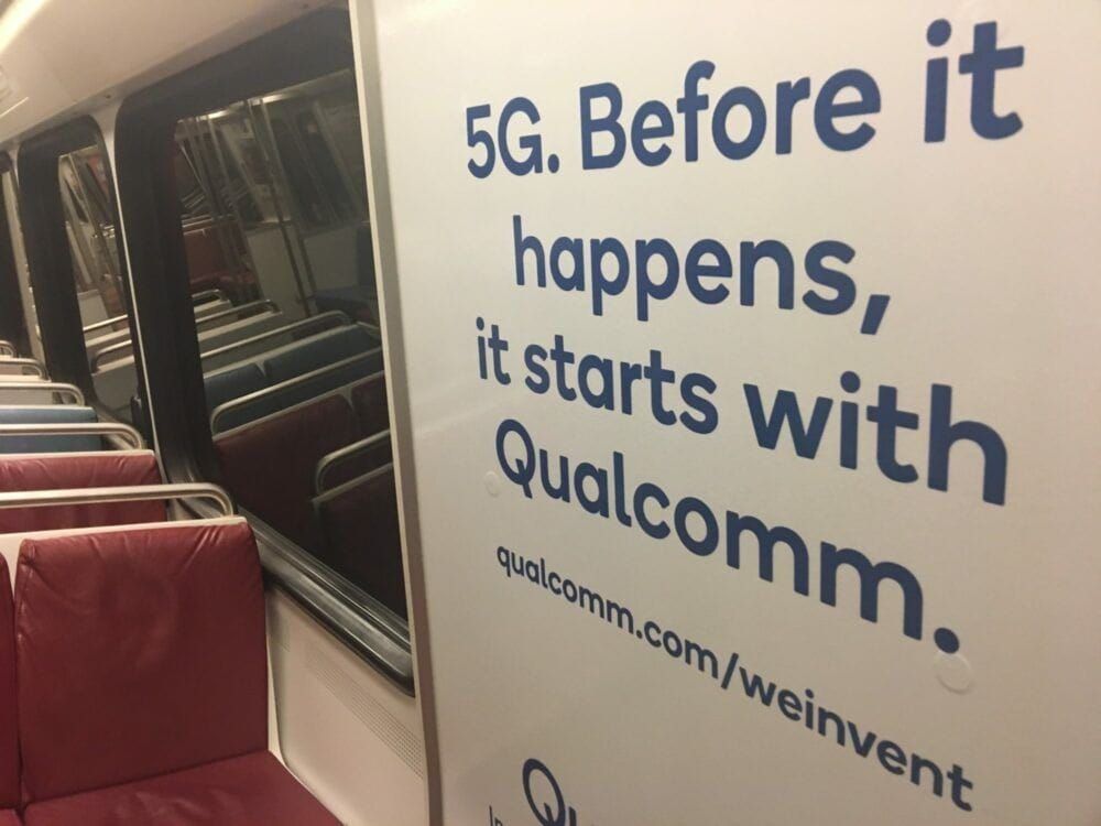 Ad for 5G technology on a rail car in the Washington, D.C. Metro
