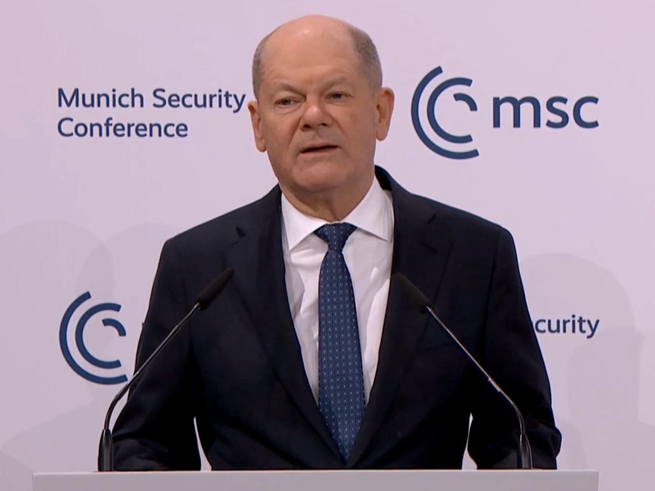 German Chancellor Olaf Scholz addresses the Munich Security Conference.