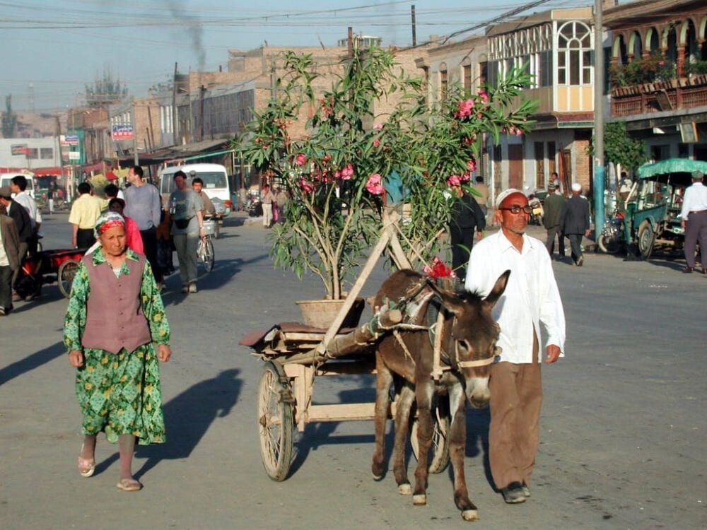 Daily commercial trade in downtown Kashgar, China