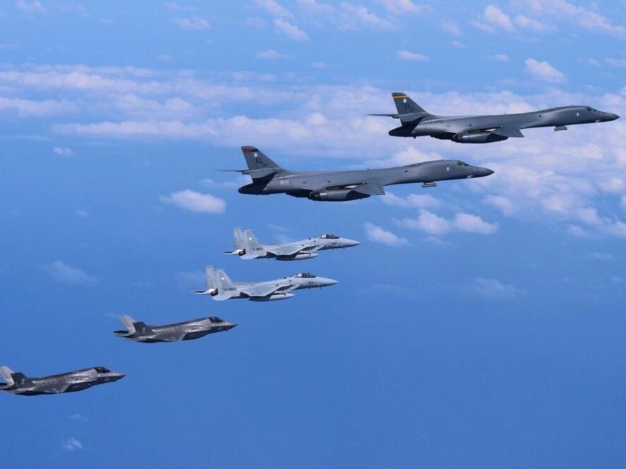 U.S. fighters and bombers in a show of force with allies responding to a North Korean missile launch.