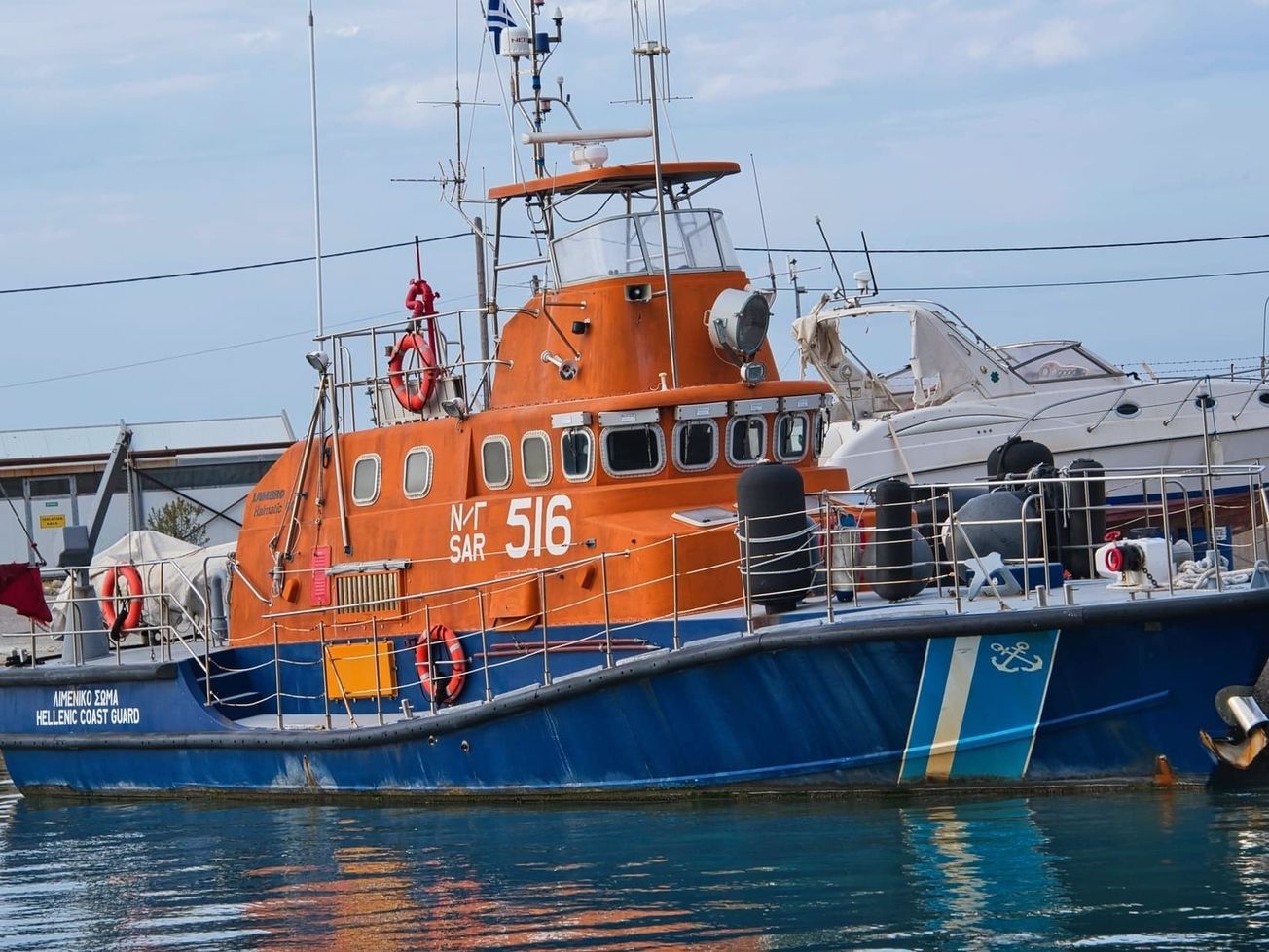 A Hellenic Coast Guard (HCG) lifeboat in the port of Katakolo in 2022.