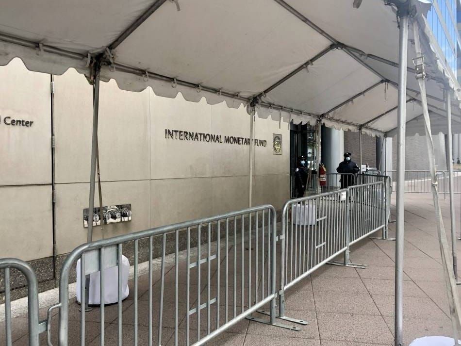The secured entrance to IMF meetings in Washington
