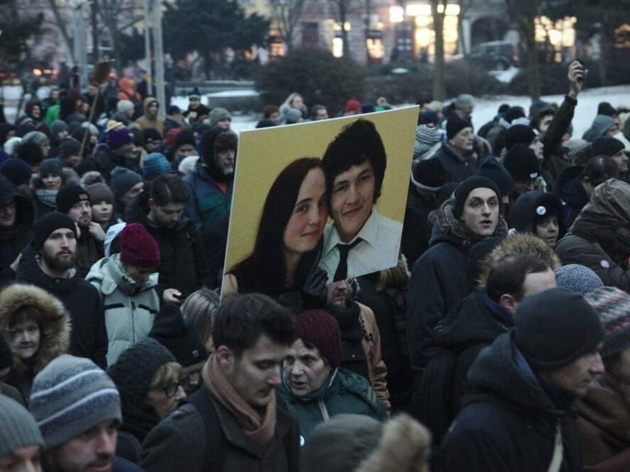 Demonstration in Slovakia for murdered journalist Ján Kuciak and his fiancée Martina Kušnírová