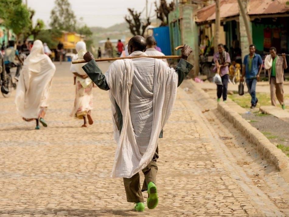 A street scene from the northern city of Axum in Ethiopia's Tigray region
