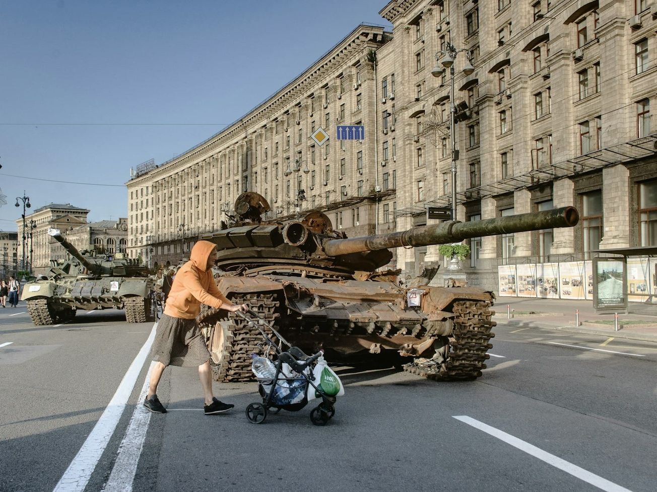 A 2022 parade of destroyed Russian military equipment in Kyiv. 