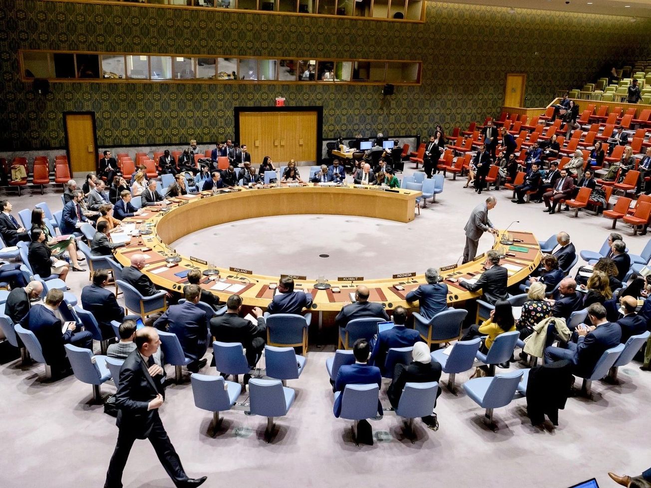 Diplomats meet in the U.N. Security Council Chamber in 2019