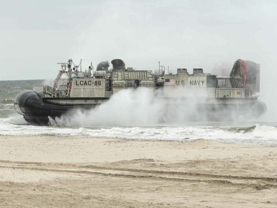 A U.S. Navy craft lands on a Polish beach.