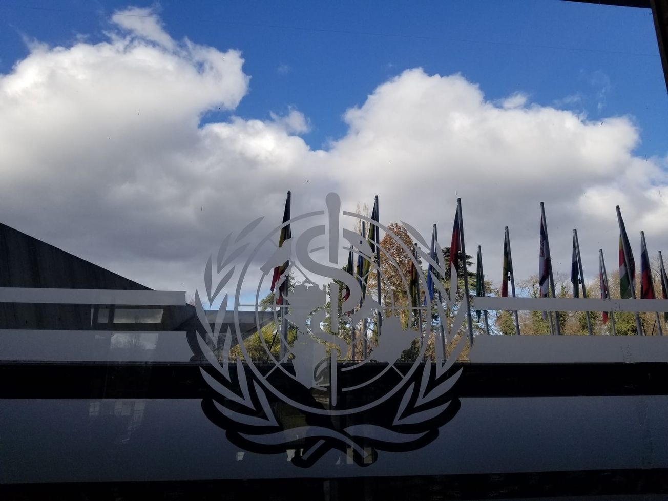 The view from inside the World Health Organization's headquarters in Geneva.
