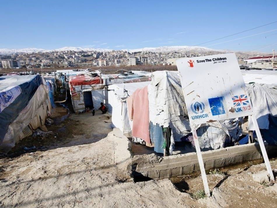 An informal tented settlement in Lebanon's Bekaa Valley for Syrian refugee families