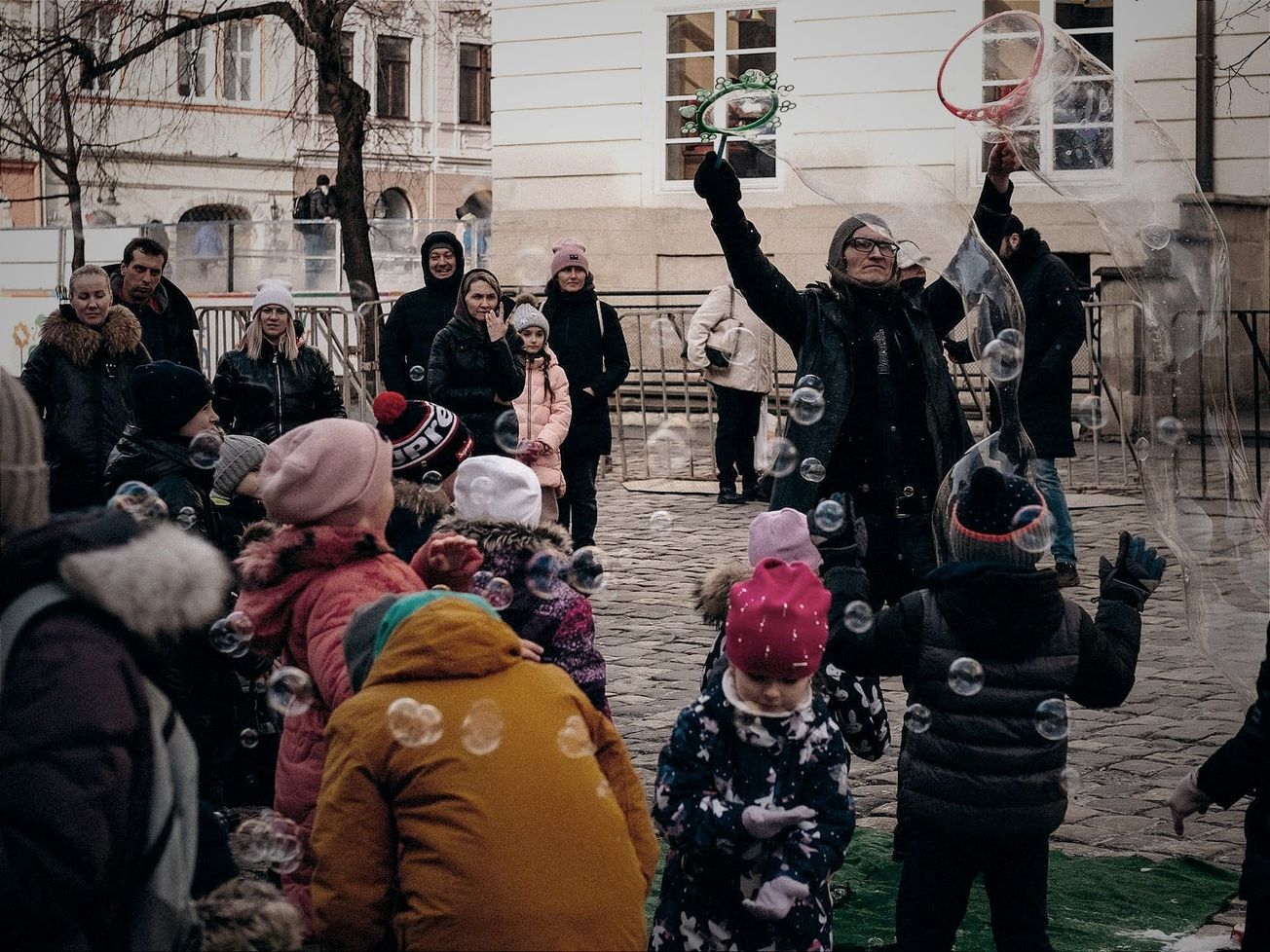 Children playing at western Ukraine's Lviv Oblast in March 2022.