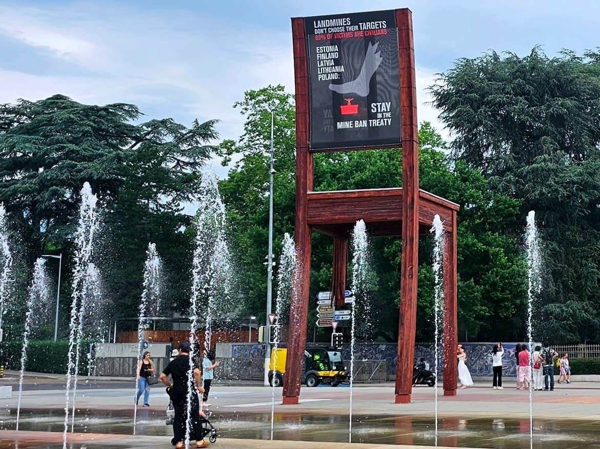 The fountains of the Palais des Nations, which houses the U.N. Office at Geneva, are popular with demonstrators and visitors who want to cool off.
