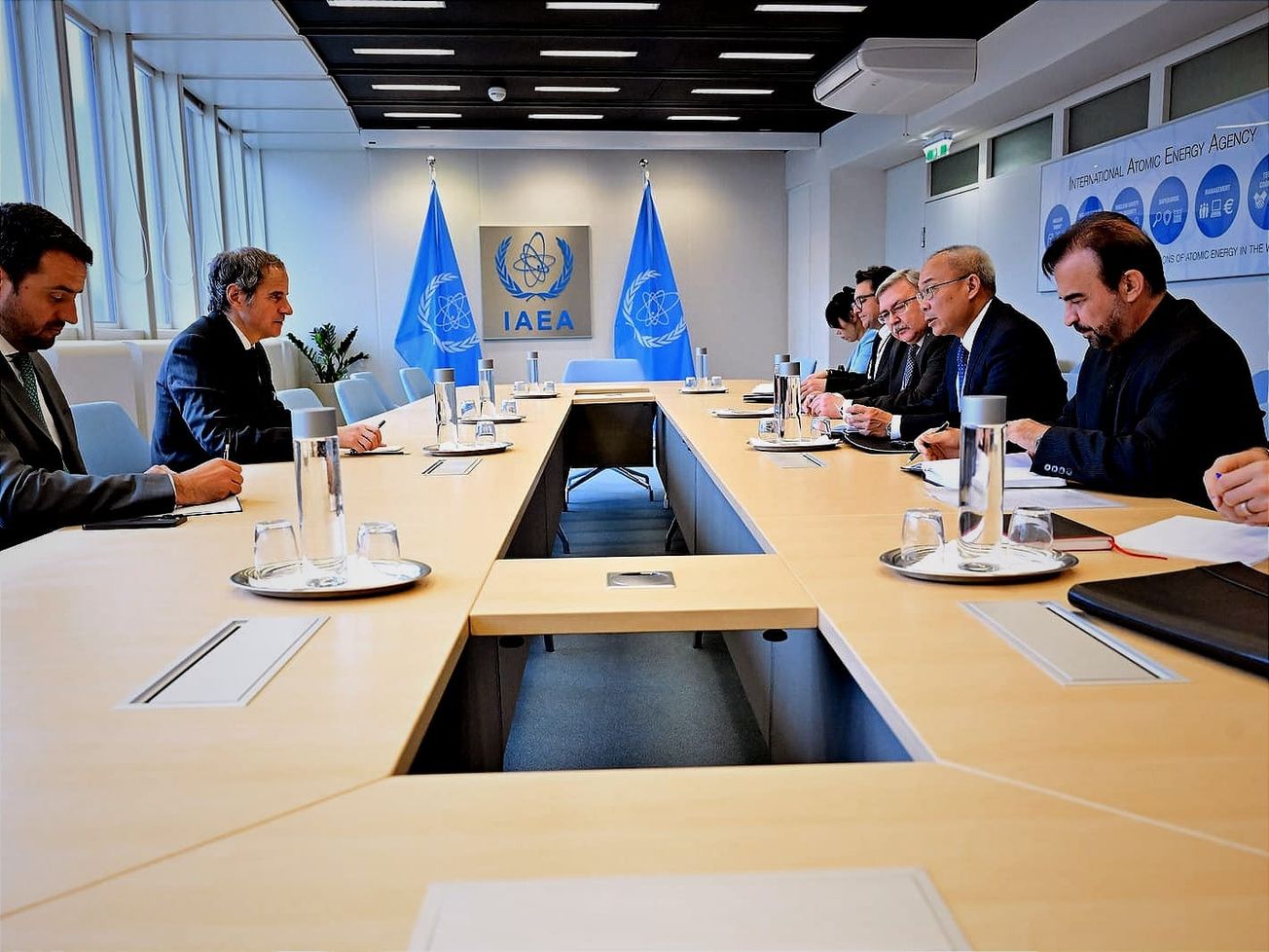 IAEA Director General Rafael Mariano Grossi, second from left, meets with officials from China, Iran and Russia at Vienna in April to discuss Tehran's nuclear program.