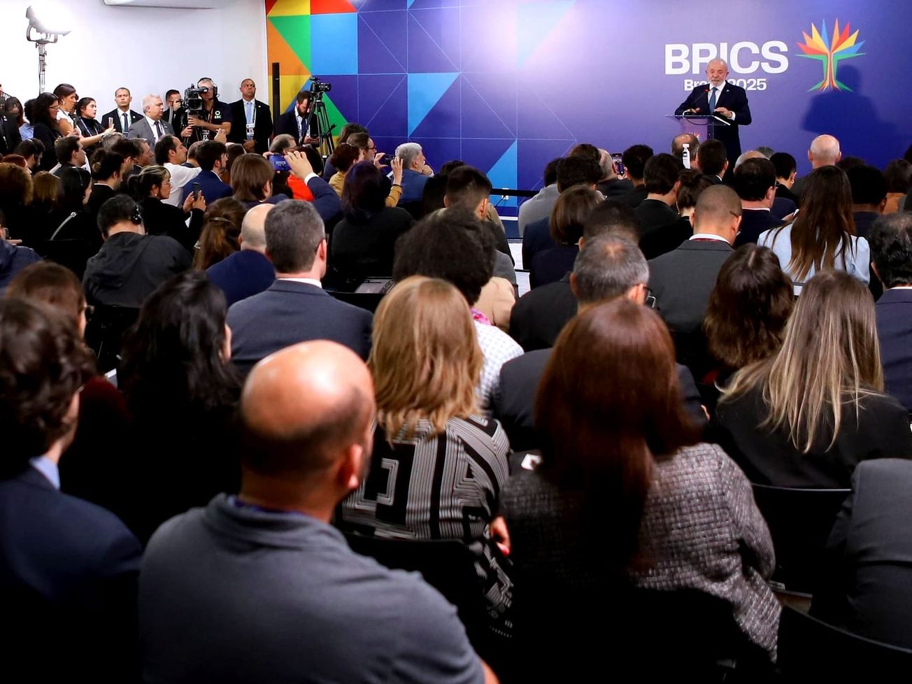 Brazilian President Luiz Inácio Lula da Silva holds a press conference at the closing of the BRICS Leaders Summit at the Museum of Modern Art in Rio de Janeiro.