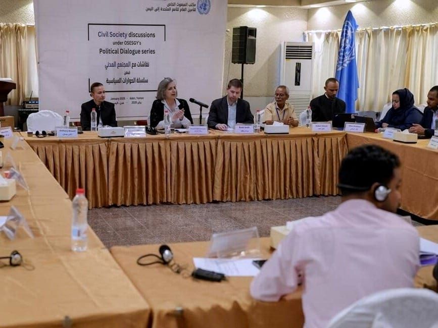 The office of the U.N. Special Envoy for Yemen holds a meeting in January 2025 as part of a political dialogue meeting in Aden, Yemen. 