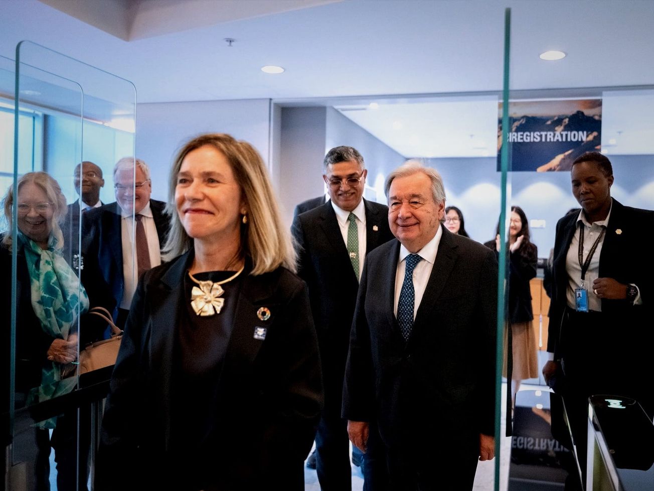 WMO Secretary-General Celeste Saulo pictured with U.N. Secretary-General António Guterres at the Extraordinary Congress in Geneva.