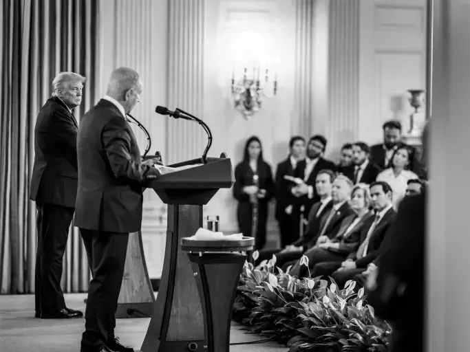 US President Donald Trump and Israeli Prime Minister Benjamin Netanyahu hold a joint press conference at the White House in late September to release a plan to end the war in Gaza. 