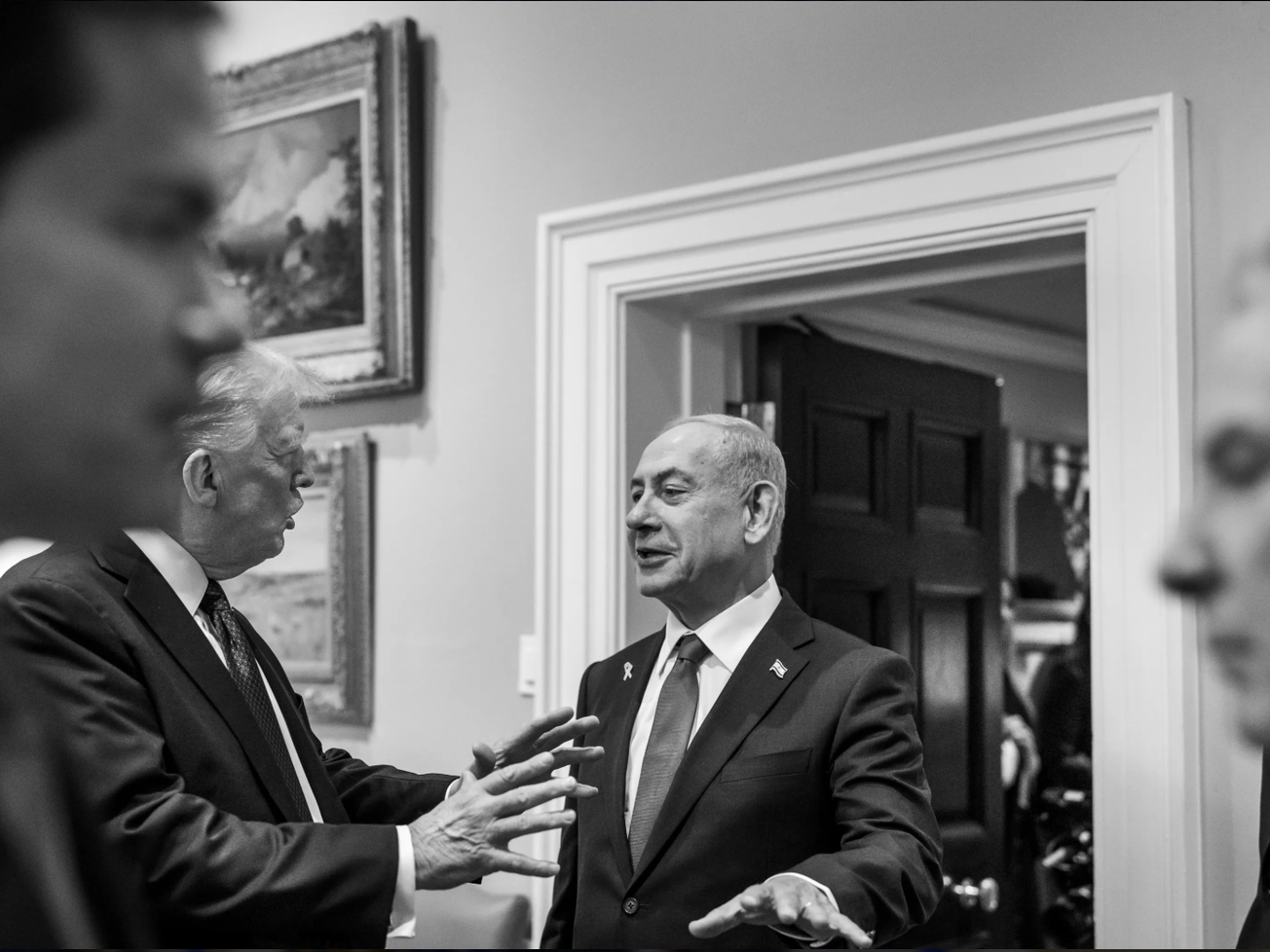 Trump and Netanyahu meeting in the White House.