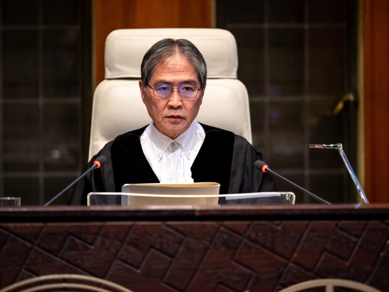ICJ President Yuji Iwasawa reads the advisory opinion in the case of Israel's obligations toward UNRWA and occupied Palestinian territory.