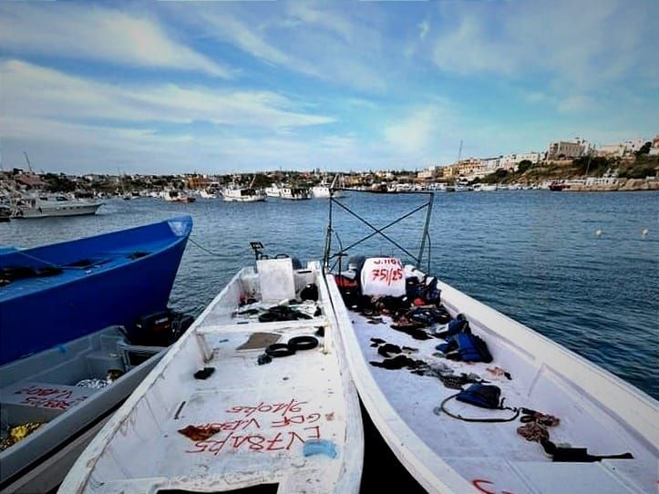 Boats in the harbor on the Italian island of Lampedusa, a major entry point to Europe for migrants from North Africa. 