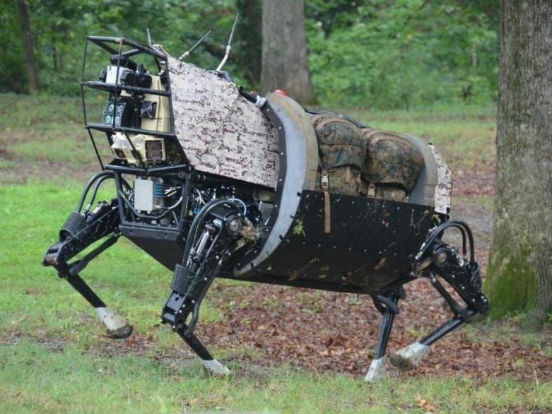 The U.S. military's mobile robot LS3 was designed to be saddled with a load. It was abandoned in 2015 after field trials found it to be too noisy. 