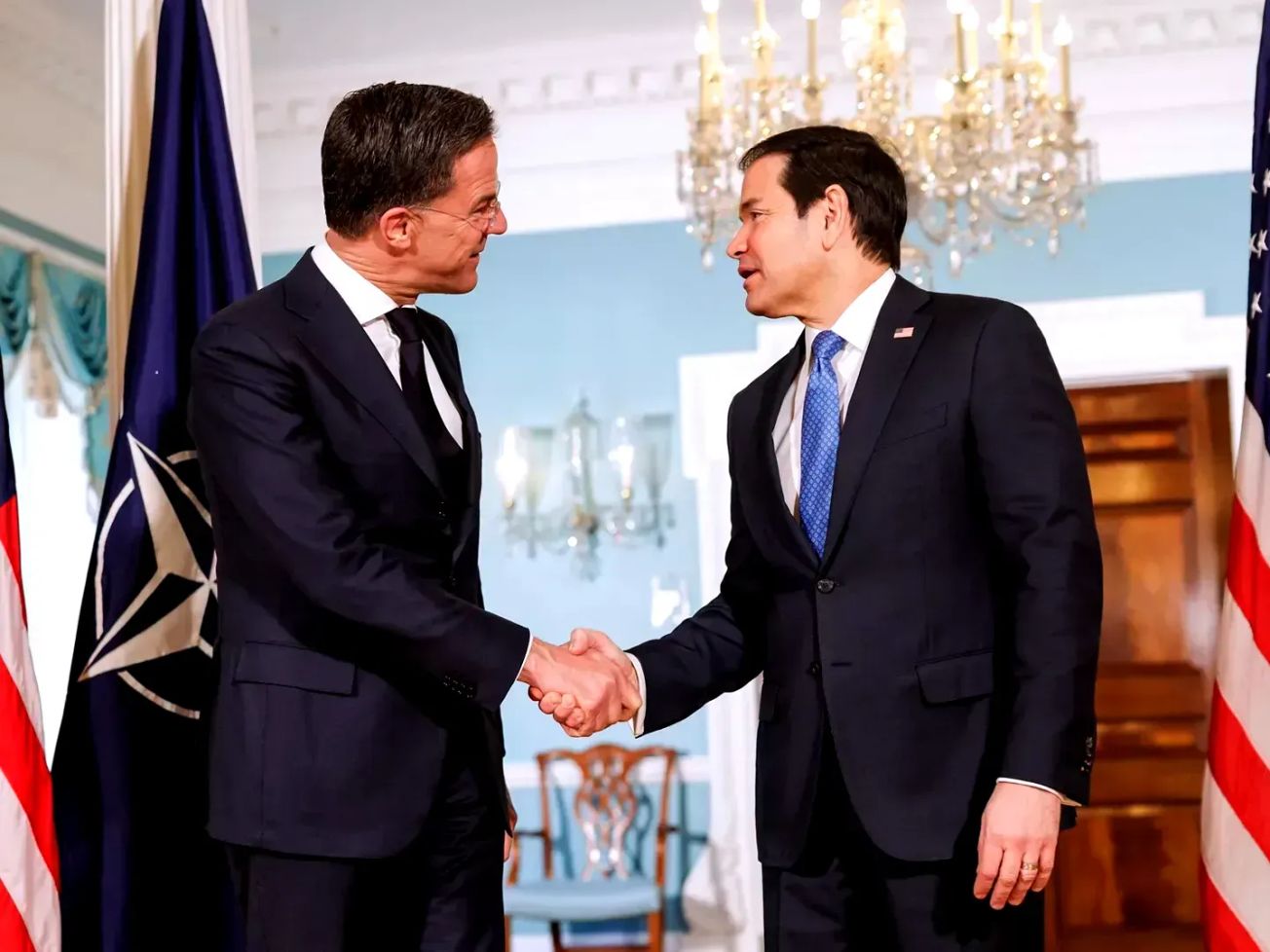 NATO Secretary General Mark Rutte, left, meets with U.S. Secretary of State Marco Rubio on Wednesday in Washington.