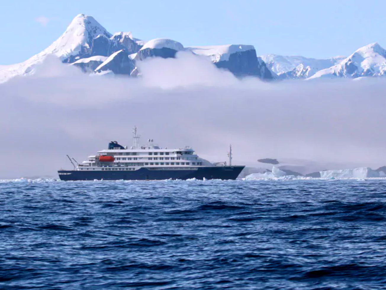 The hantavirus-hit cruise ship MV Hondius, which is used for cruises in the Arctic and Antarctic, pictured on a polar expedition.