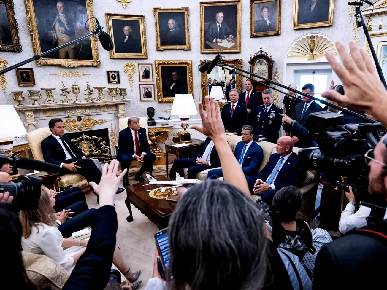 NATO Secretary General Mark Rutte meets with U.S. President Donald Trump at the White House in Washington.