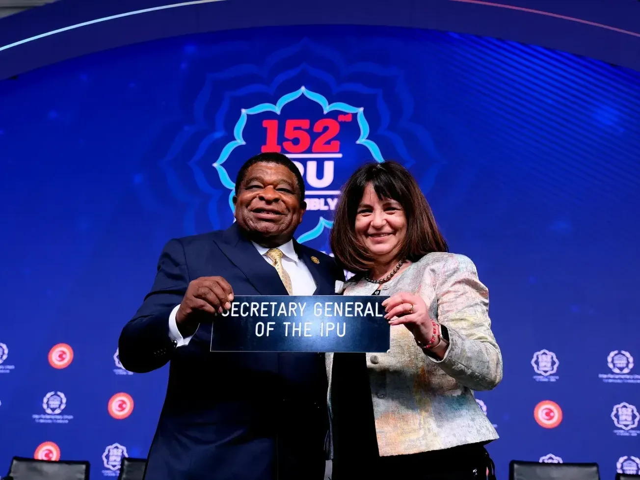 Anda Filip, at right, is pictured with Martin Chungong at the 152nd IPU Assembly in Istanbul in April 2026.