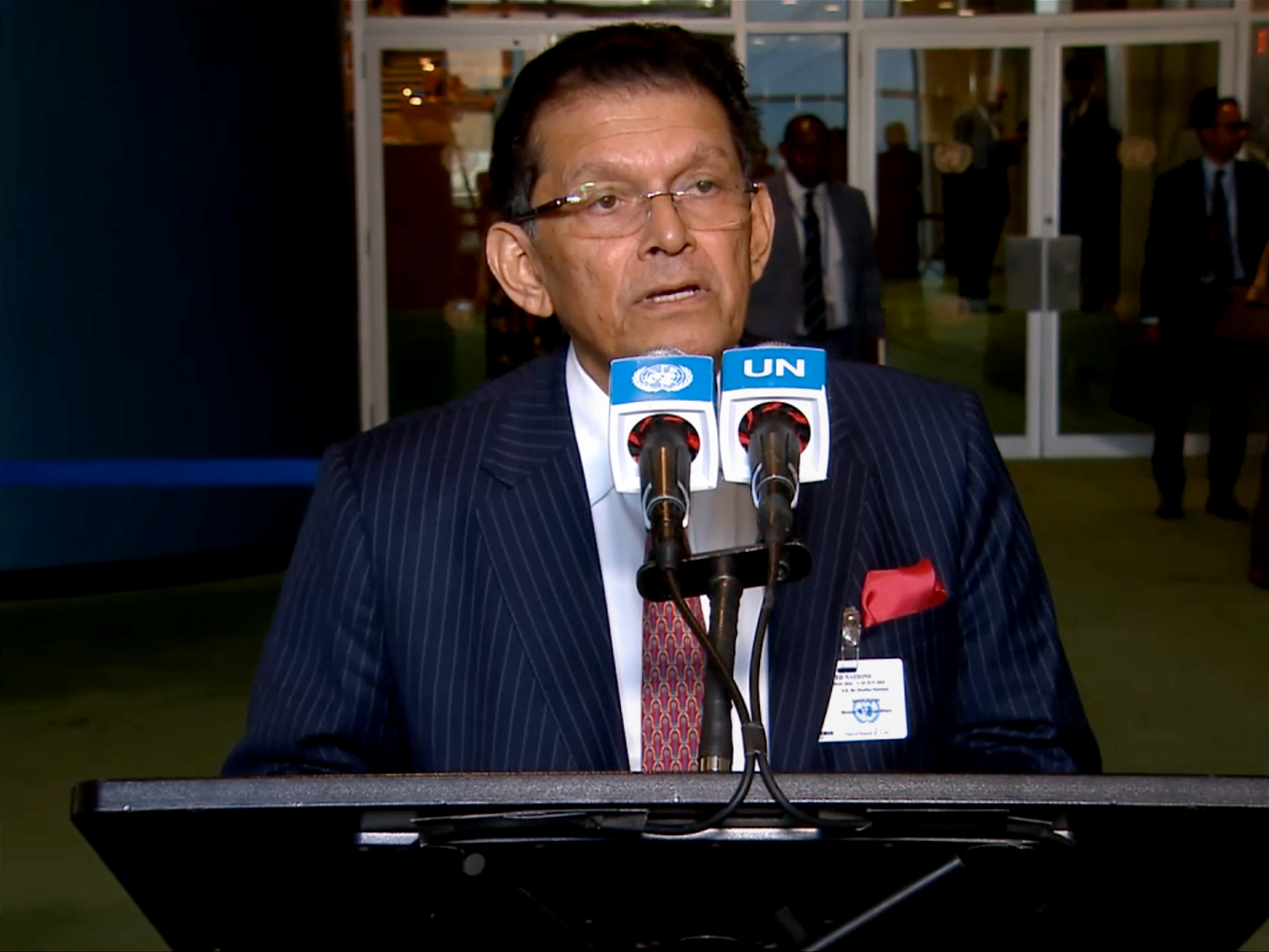 Bangladeshi Foreign Minister Khalilur Rahman speaks to reporters in New York immediately after being elected president of the U.N. General Assembly's 81st session on June 2, 2026. 