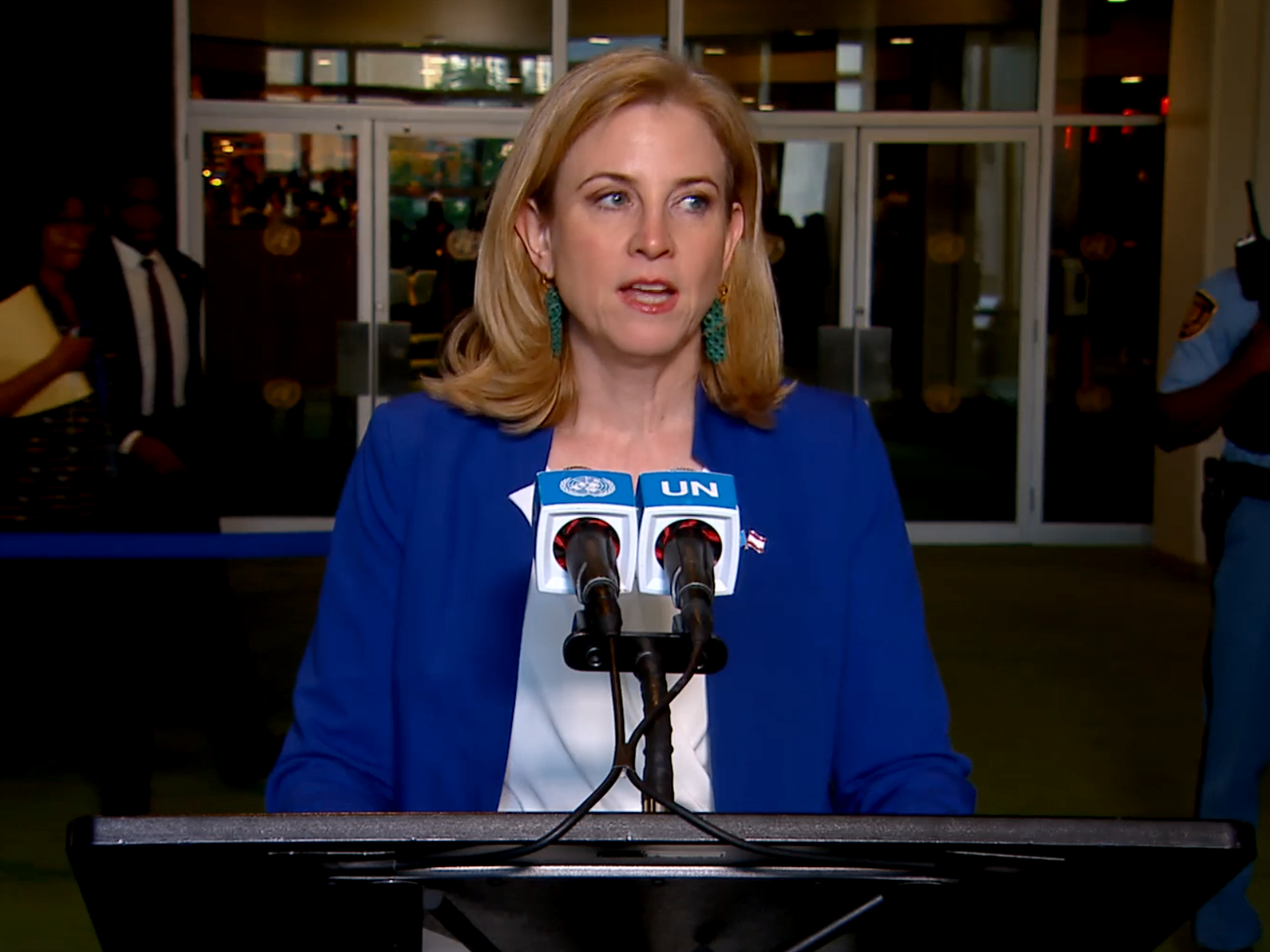 Austrian Foreign Minister Beate Meinl-Reisinger addresses reporters after her nation won a non-permanent seat on the U.N. Security Council on June 3, 2026.