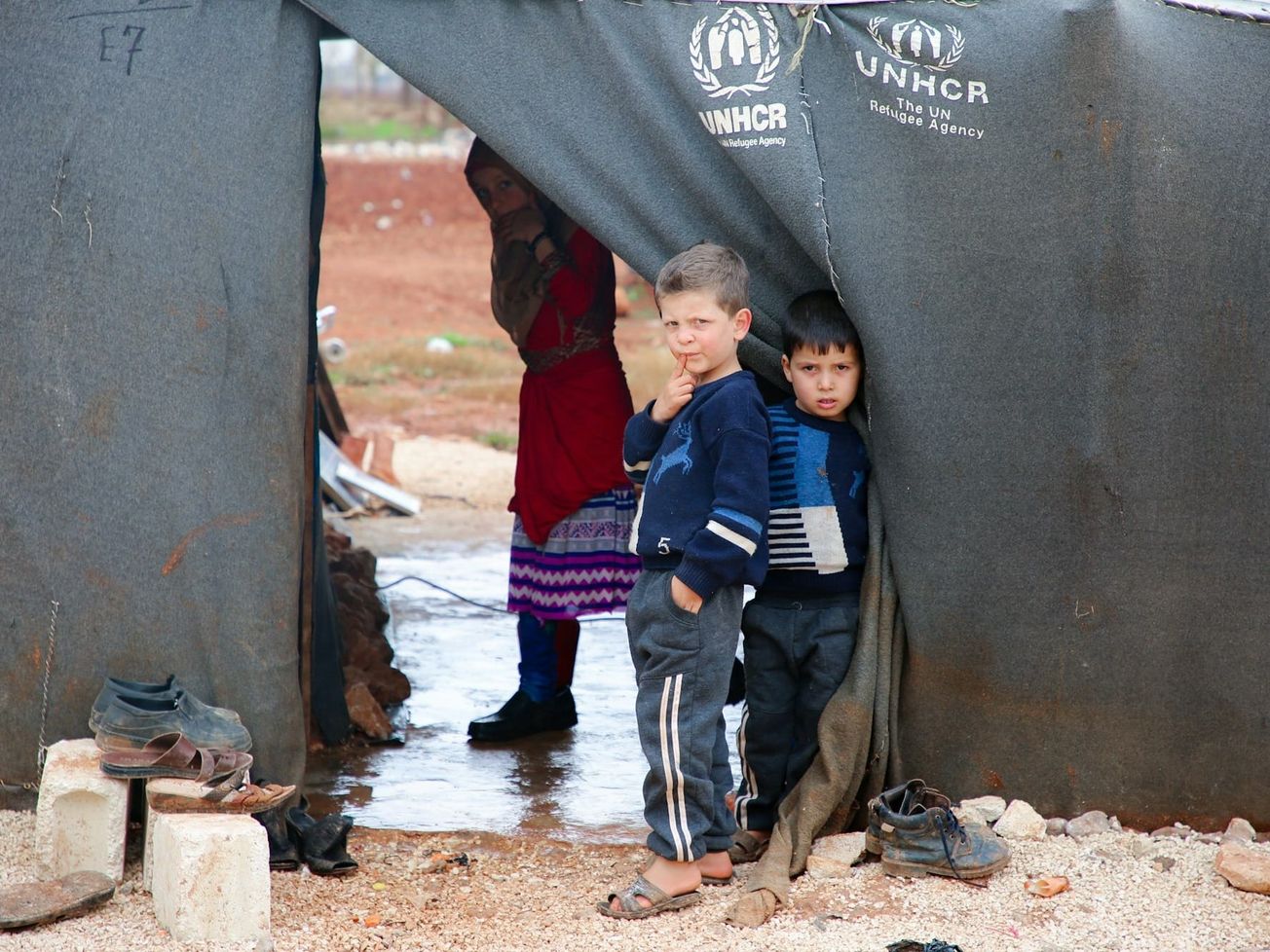 Children pictured at a Syrian refugee camp in 2024.