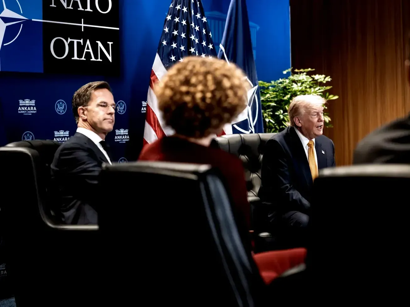 NATO Secretary General Mark Rutte, left, and U.S. President Donald Trump meet in Ankara on July 8, 2026. 