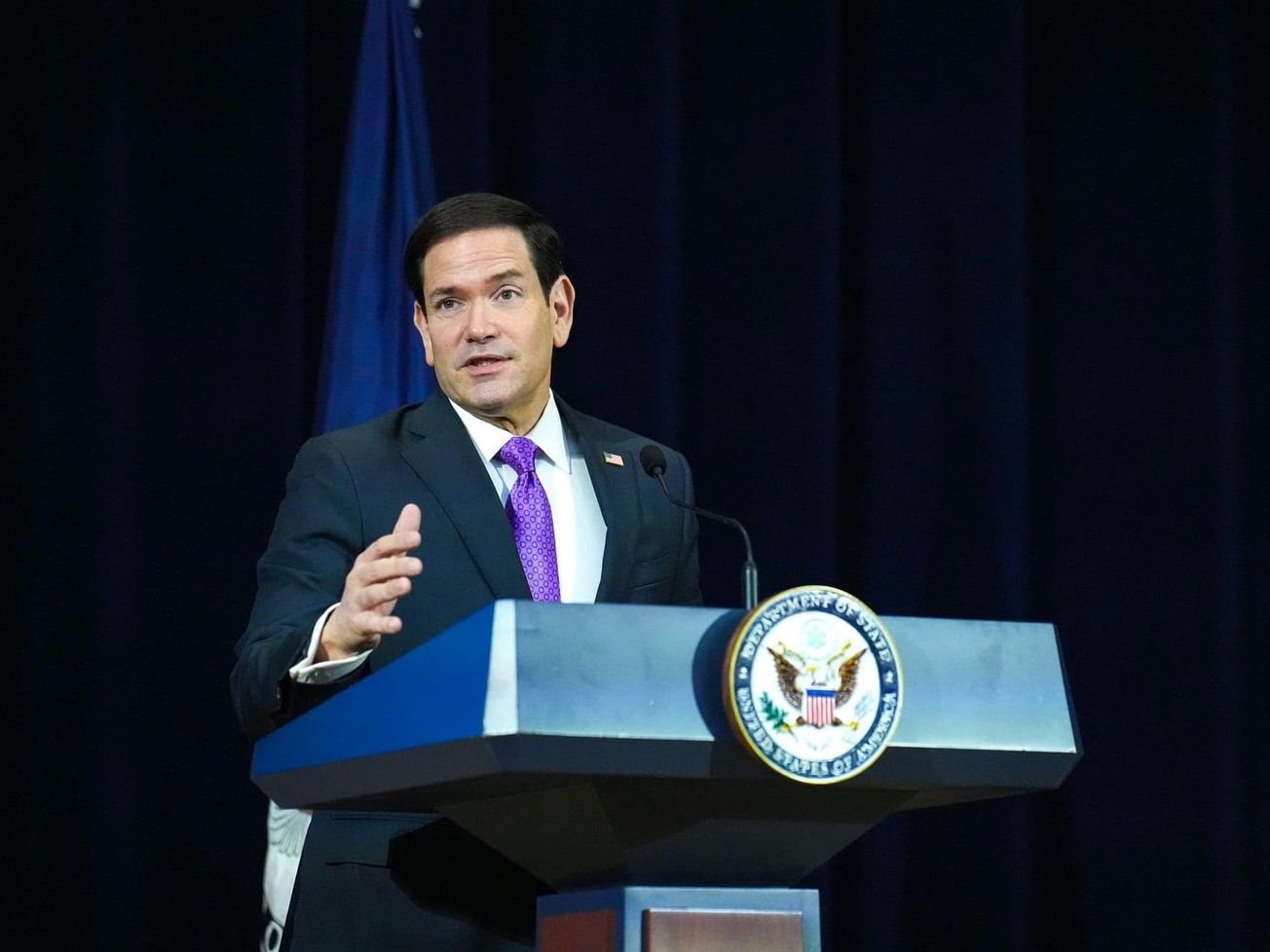 U.S. Secretary of State Marco Rubio speaks during a Global Town Hall at the State Department in Washington on July 2, 2026. 