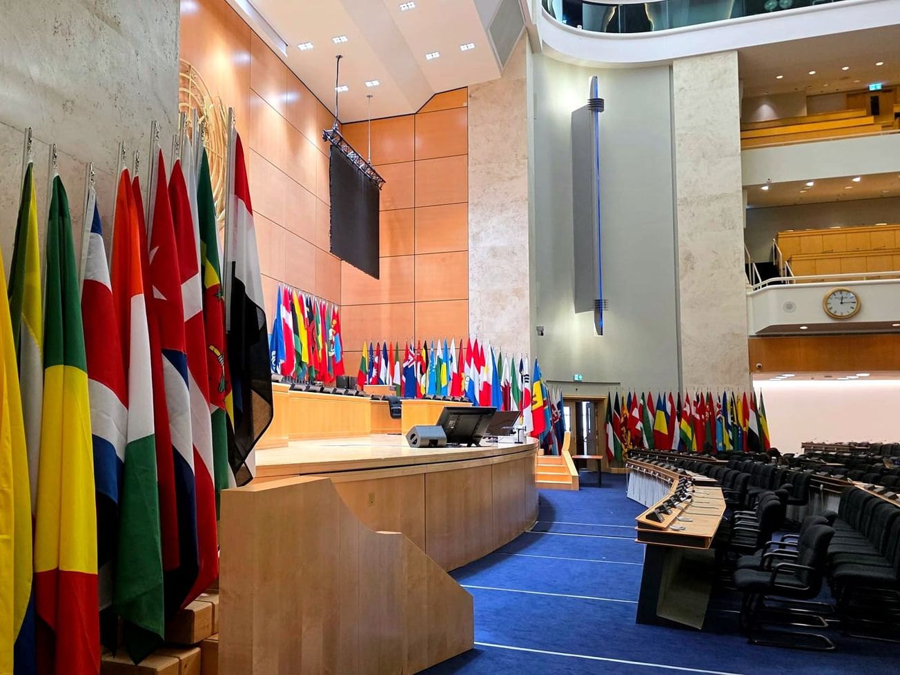 A view from inside a U.N. assembly hall in Geneva. U.N. Undersecretary-General Melissa Fleming says the U.N. "is also the victim of a rogue AI model." 