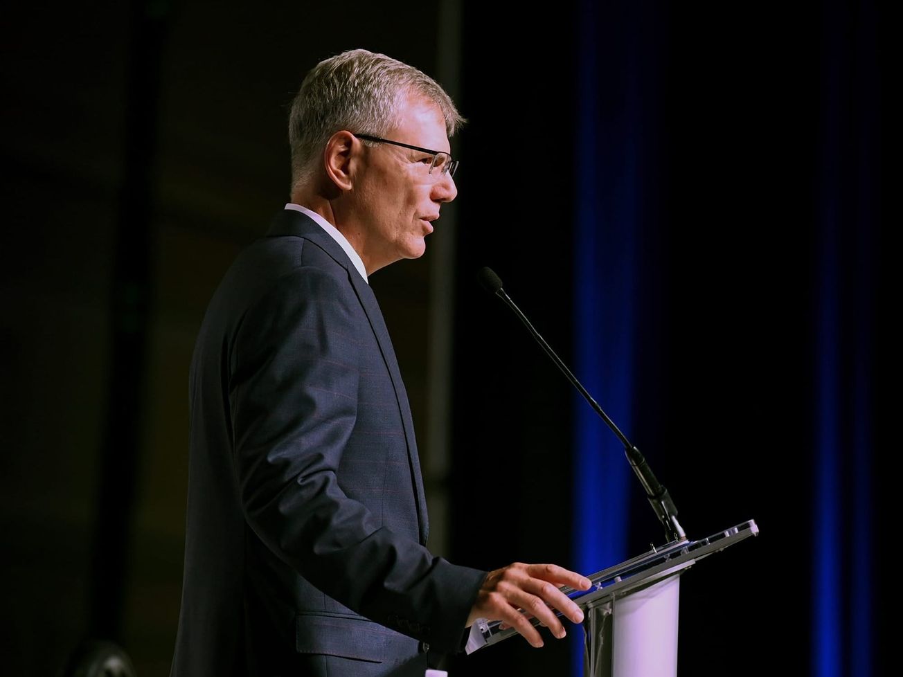 U.S. Secretary of the Air Force Troy Meink delivers a keynote address during the 2026 Air, Space and Cyber Conference at the National Harbor, Md., on Sept 14, 2026.