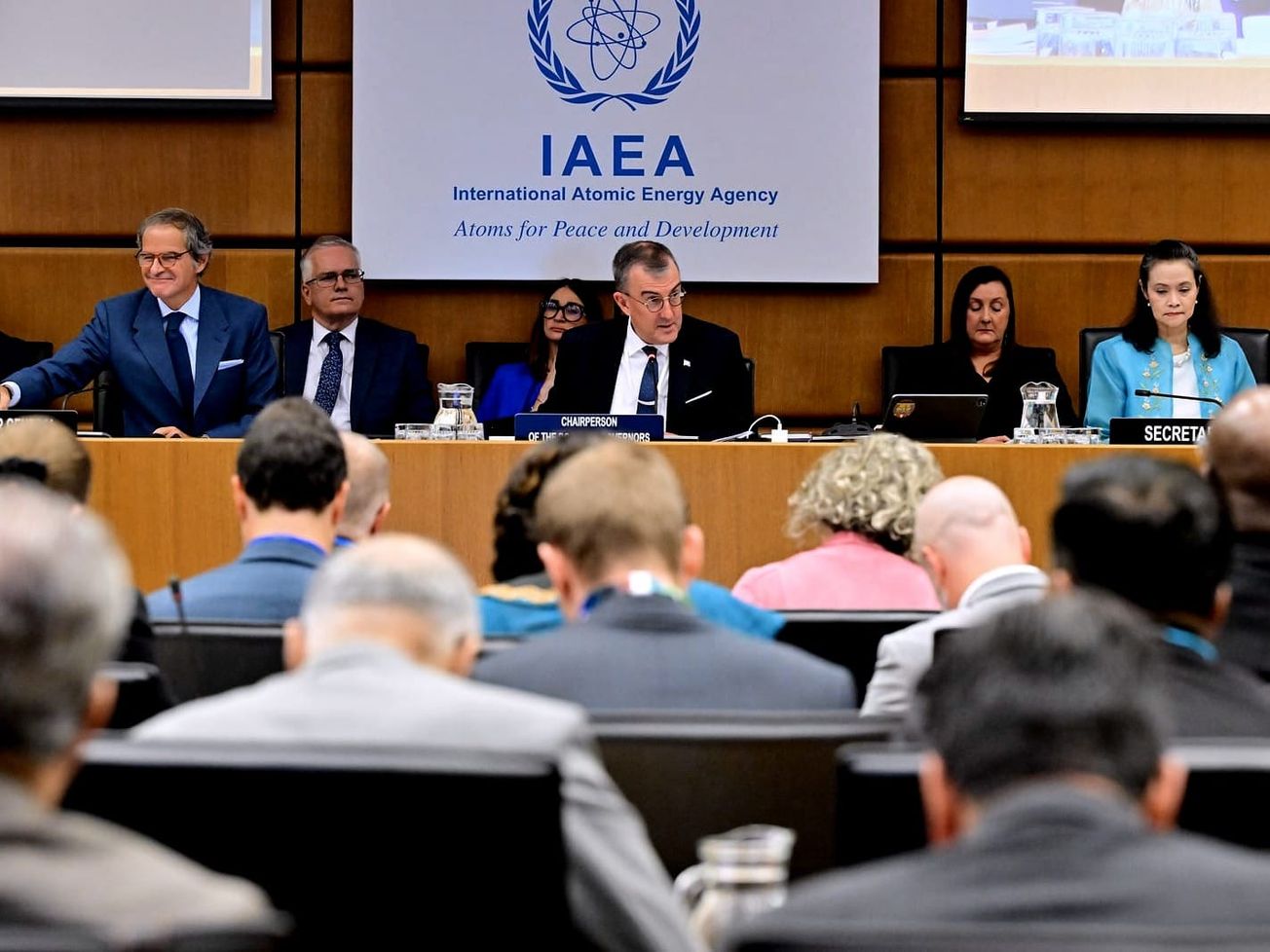 The chair of IAEA's Board of Governors, Australian U.N. Ambassador Ian David Grainge Biggs, addresses the opening of a board meeting in Vienna on Sept. 7, 2026.