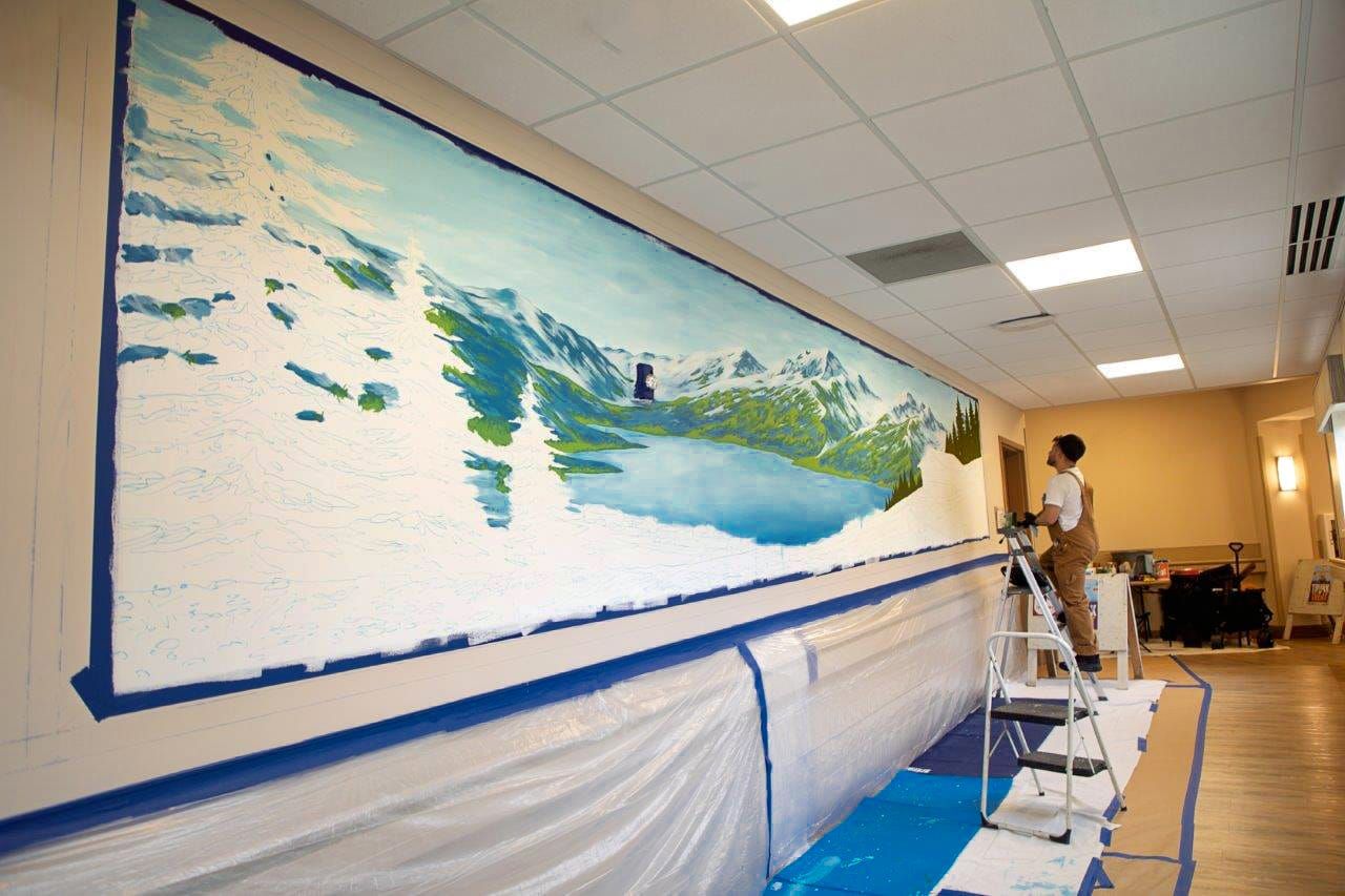 New Mountain Mural Taking Shape Inside New Glarus Home