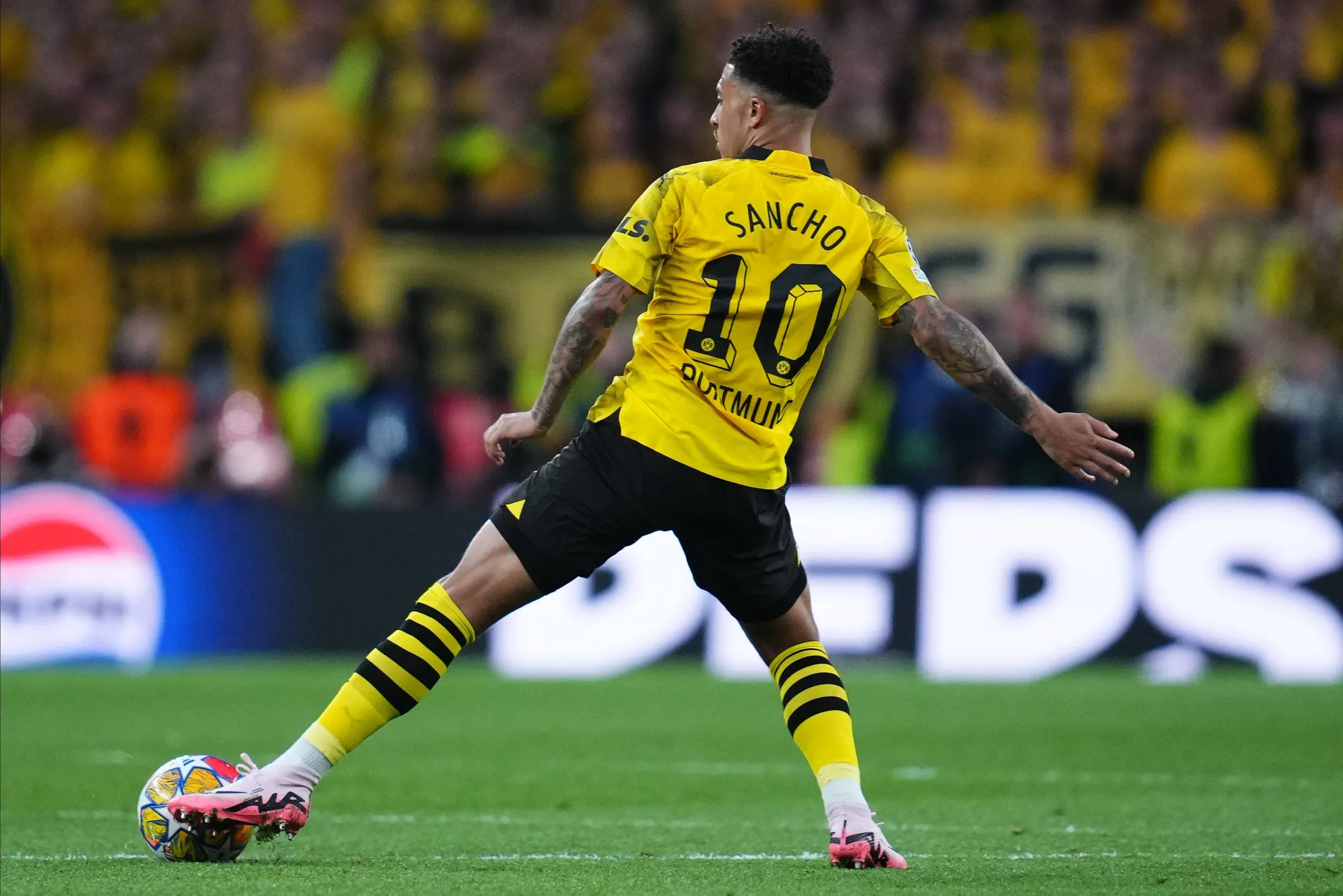 Jadon Sancho in action for Borussia Dortmund